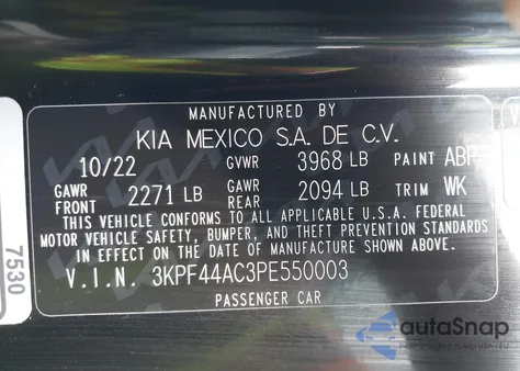 2023 Kia Forte Gt из США, поврежденный, VIN 3KPF44AC3PE550003